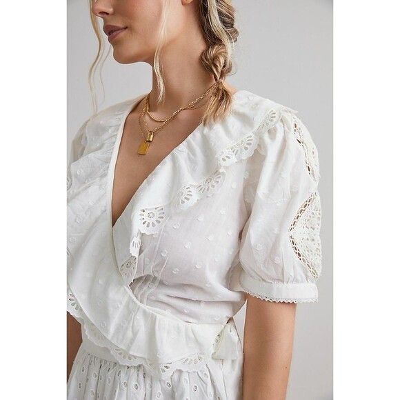 Forever That Girl Anthropologie Wrap Blouse XL White EUC Cottagecore - Picture 1 of 9